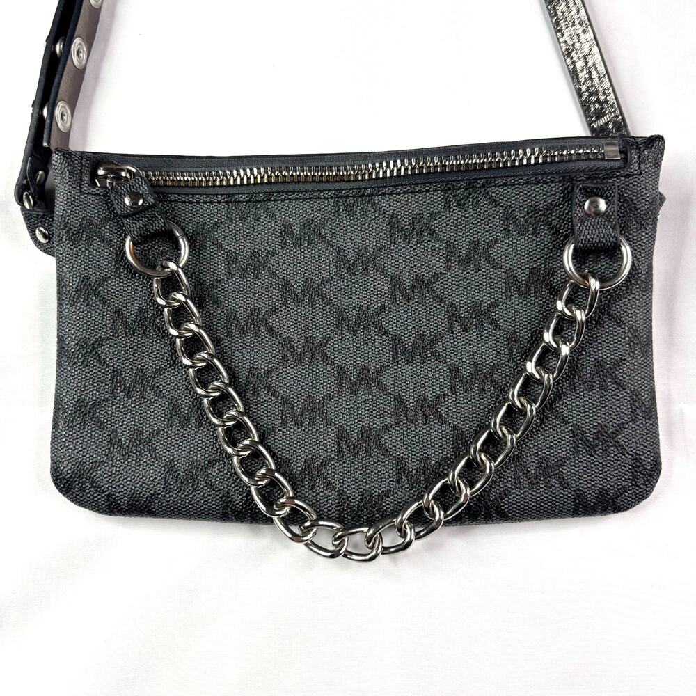 Michael Kors gray MK monogram‎ small crossbody with chain detail